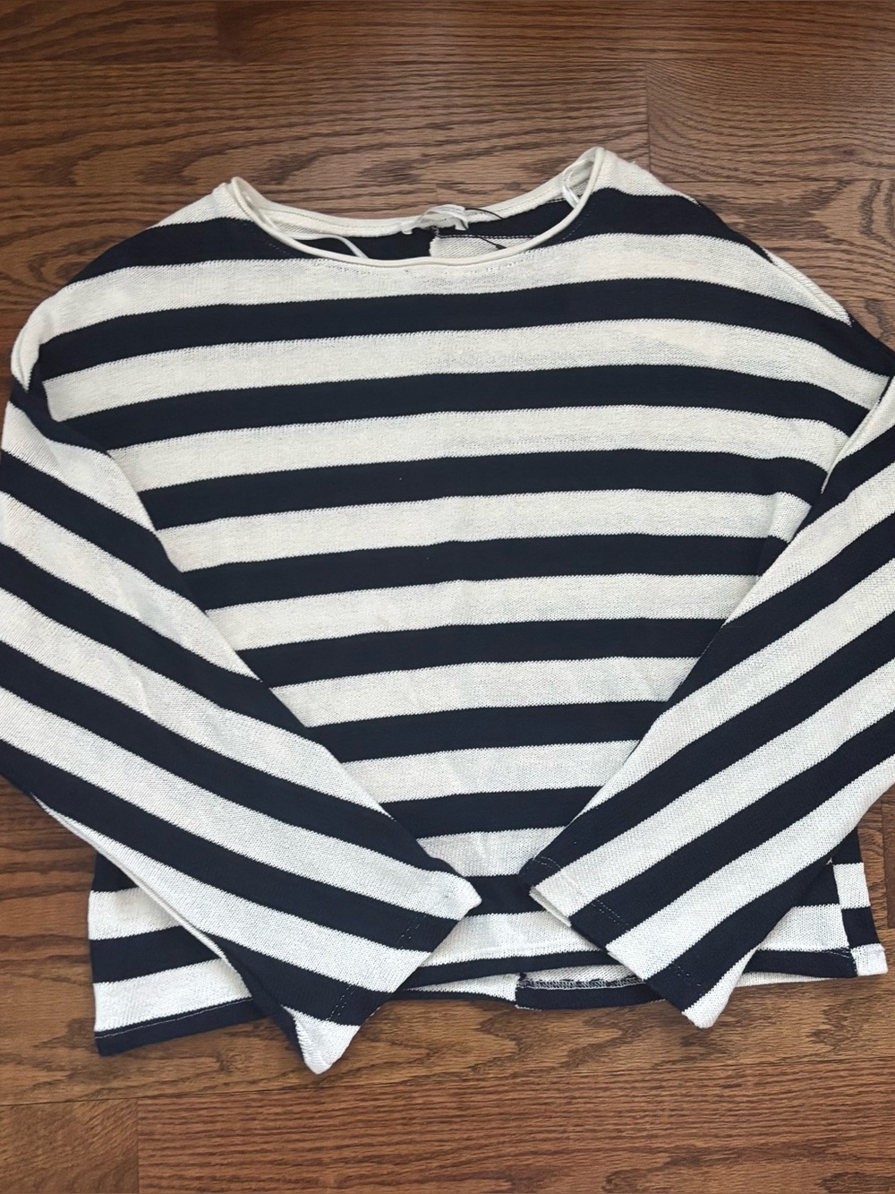 Zara Striped Navy and Cream Long Sleeve Knit Top